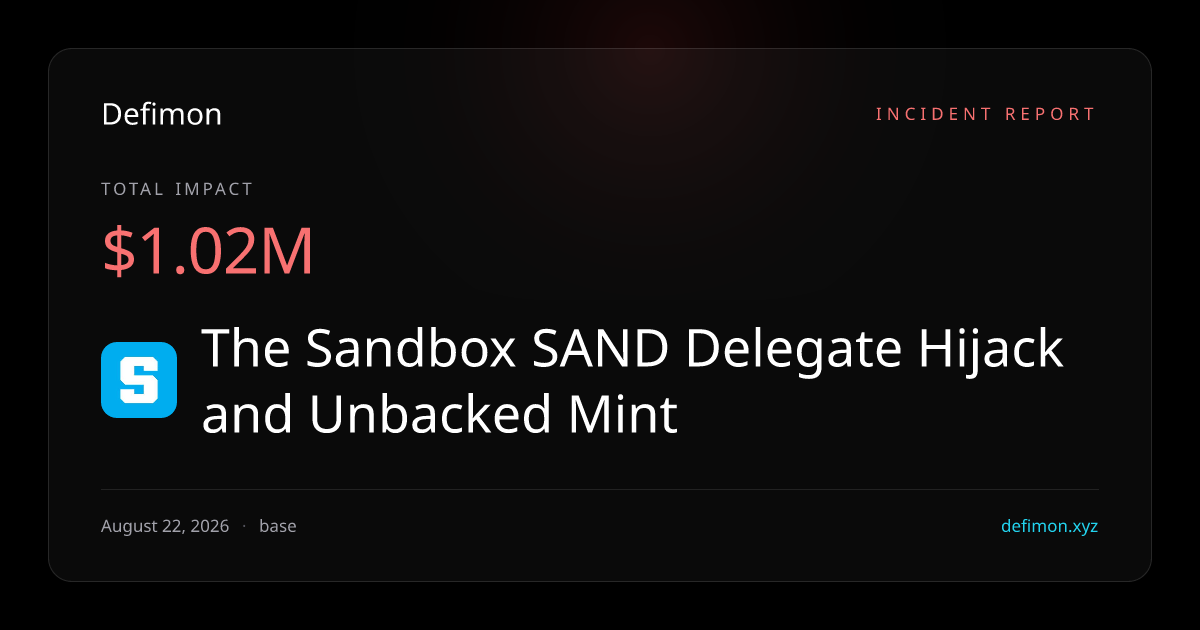 The Sandbox SAND Delegate Hijack and Unbacked Mint